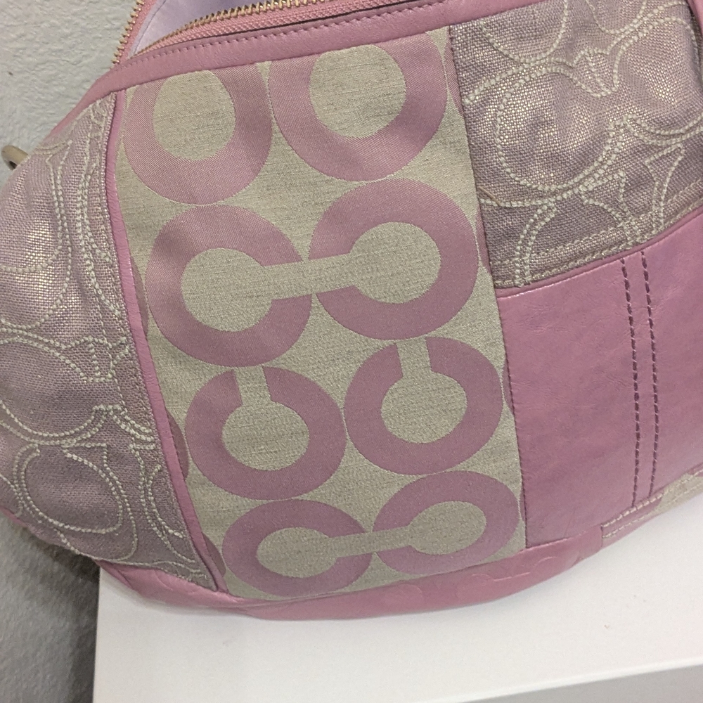 Vintage Coach Pink SignatureC Hobo Y2K Canvas Leather Zip Top